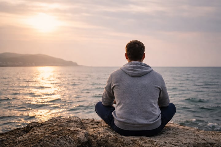 Personne calme dans un environnement naturel bord de mer