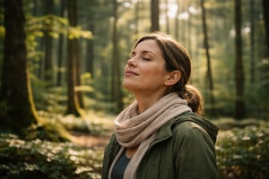 Personne calme dans un environnement naturel forêt